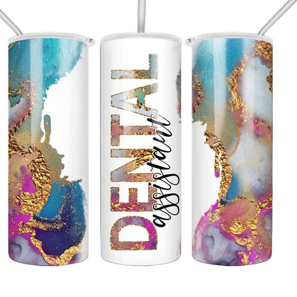 Dental Assistant Tumbler Sublimation Wrap, Tooth Tumbler Transfer, Teeth, DA, Marble Look, Ready to Press - 20 oz Straight Tumbler Transfer