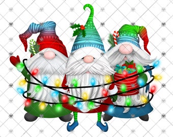 Gnomes Christmas Lights Sublimation Transfer, Ready to Press, Christmas Transfer, Gnome, Sublimation Design, Ready to Use, Holiday Sub