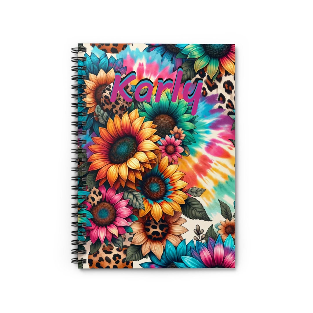 Personalized Sunflower Spiral Notebook - Sunflowers Journal - Tie Dye ...