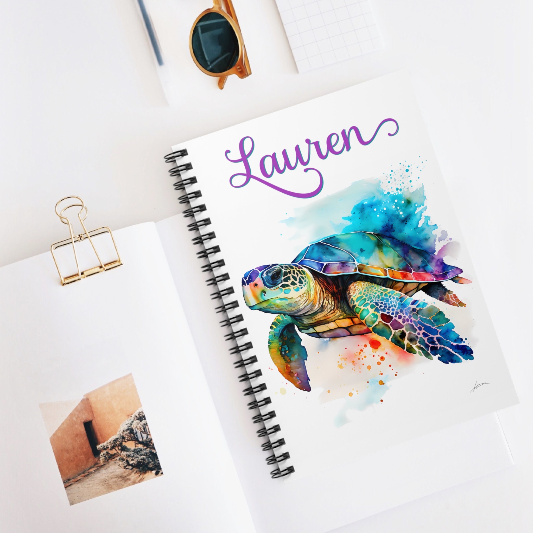 Turtle With Notebook Personalized Sea Turtle Spiral Notebook - Sea Turtles Journal - Gift ...
