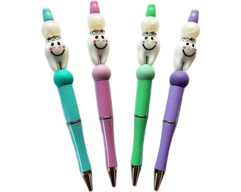 Tooth Dental Beaded Pen with Refill, Dental Hygienist Pen, Dental Assistant Gift, Dental Office, Teeth Gifts Under 10, Orthodontist Pen