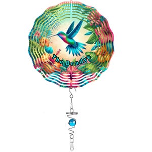 Hummingbird Swirly Metal Wind Spinner Personalized, Tropical Humming Bird Yard Decoration, Hummingbirds Wind Spinner, Porch Decoration