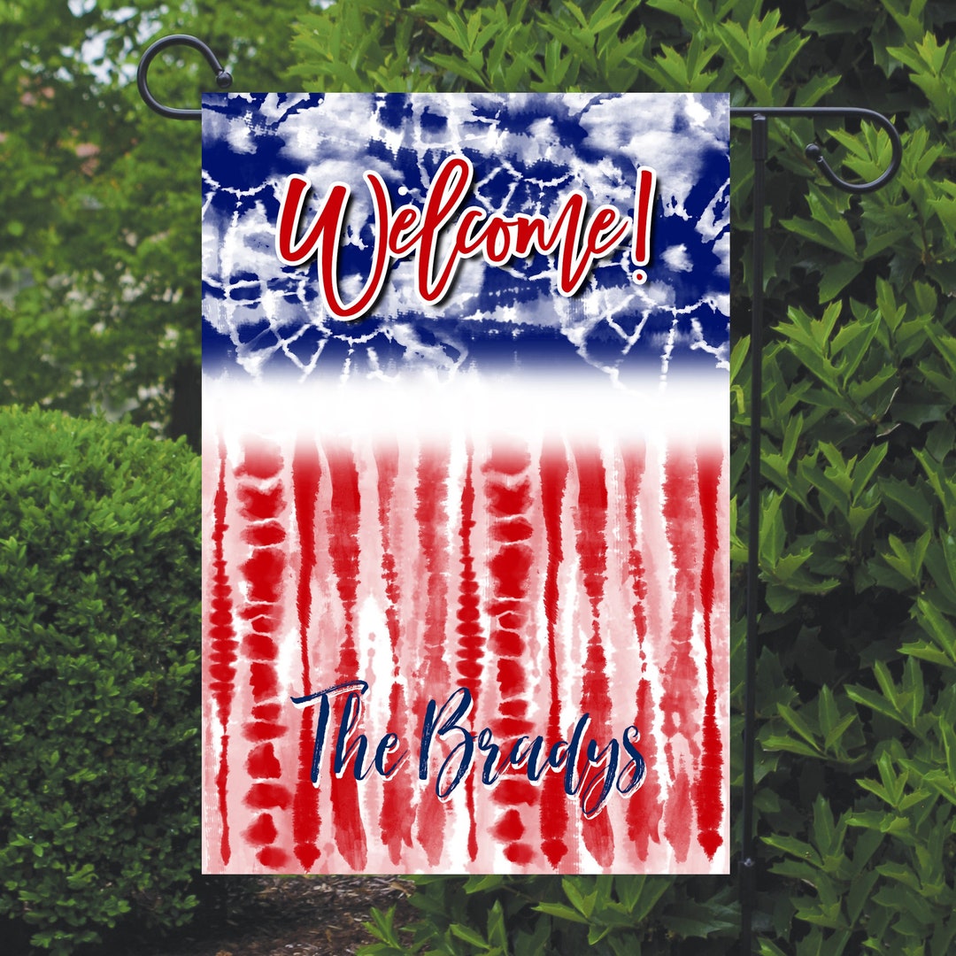 Tie Dye Garden Flag Personalized, Patriotic Garden Flag, Red White and