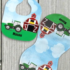Farm Tractor Personalized Bib and Burp Cloth Set - Newborn Baby, Baby Boy Shower Gift, Farmer Baby Gift, Custom Bib, New Baby Gift, Farmer