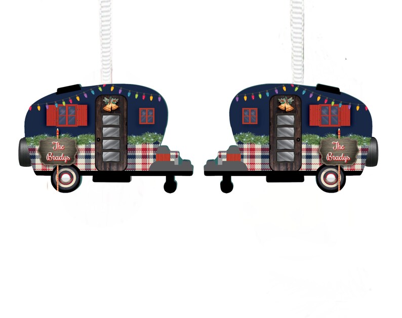 Christmas Camper with Christmas Lights and Name Ornament, Personalized, Plaid Camper Ornament, Name Ornament, Camping, Couple Gift image 10