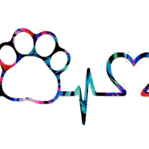 Pawprint Heartbeat Decal - Paw Print Sticker - Dog Cat Decal - Car Window,  Laptop Tumbler Water Bottle Bumper - You Choose Size and Color