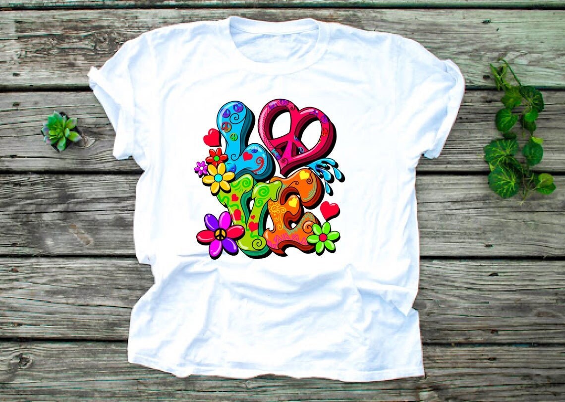 Love Peace Hippie Retro Sublimation Transfer, Valentine Sublimation, Love Sub Transfer Image, Peace, Ready to Use, Shirt/Mug Sizes