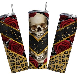Skull Rose Tumbler Sublimation Wrap - Ready to Press Sublimation Transfer - 20 oz Straight Tumbler Wrap, Roses, Skulls, Skull, Gothic
