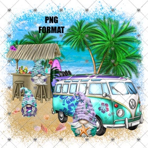 Seahorse Beach Gnomes Retro Bus Diseño Digital para Sublimación, PNG Instant Download, Imprimible, Summer Gnome Digital Download, Ocean, Sand