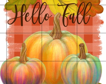 Hello Fall Pumpkin Leaves Sublimation Transfer Ready to Press, Autumn, Fall, Leaves Sub Transfer, Printed, Ready to Use, Shirt/Mug Size