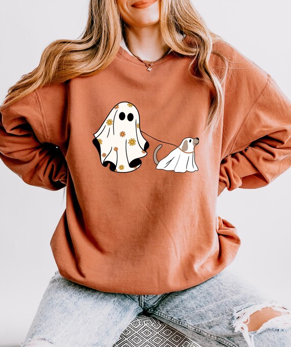 Сute Ghost Dog Shirt, Comfort Colors® Dog Lovers Halloween Gift, Halloween Dog Shirt, Spooky Season, Womens Halloween Shirt, Fall Sweatshirt