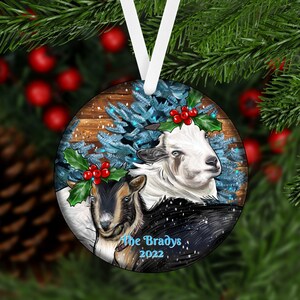 Christmas Baby Goats Personalized Ornament, 2-dimensional flat, Custom Name Christmas Holiday, Farm Ornament, Barn, Goats, Nigerian Dwarf
