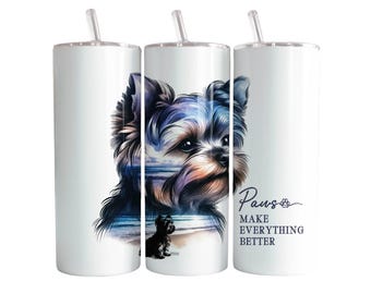 Yorkie Paws Tumbler Sublimation Wrap - Ready to Press Printed Sublimation Transfer - Yorkshire Terrier, 20 oz Straight, Dog Mom Pawprints