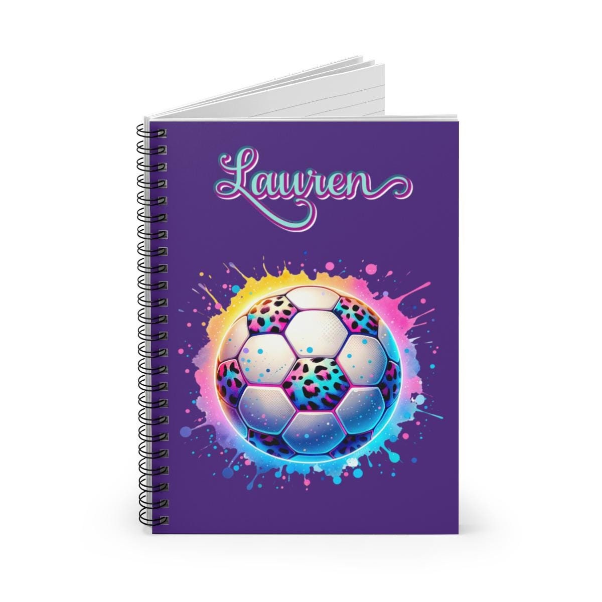 Ball Thread Notebooks Soccer Ball Personalized Spiral Notebook, Soccer Journal, Leopard ...