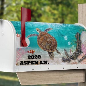 Mailbox Cover with Magnetic Strip Personalized Sea Turtle Mailbox Decor Custom Address Mailbox Cover, Personalized Ocean Mailbox Cover image 7