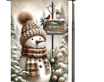 Personalized Snowman Cardinal Christmas Garden Flag