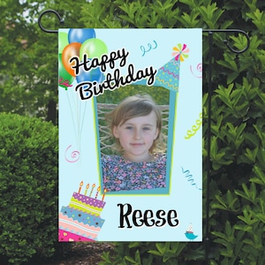 Personalized Happy Birthday Garden Flag, Birthday Cake Flag, Party Flag, Birthday Sign, Garden Decor, Yard Decor, Balloon Birthday Flag