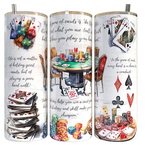 Card Player Tumbler Sublimation Transfer, Ready to Press, 20 oz Straight Tumbler, Cards Transfer for Tumbler, Transfer Wrap, Poker, Game