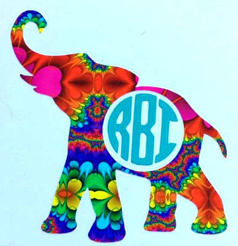 Elephant Monogram Vinyl Decal Sticker Die Cut Custom Car Etsy