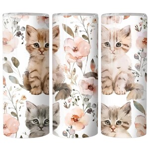 Kittens Tumbler Wrap Sublimation Transfer, Cute Cats and Flowers, Ready to Press, 20 oz Straight, Cat Tumbler Wrap, Kitty, Kitten, Kitties