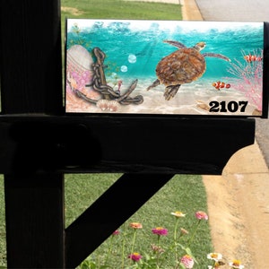 Mailbox Cover with Magnetic Strip Personalized Sea Turtle Mailbox Decor Custom Address Mailbox Cover, Personalized Ocean Mailbox Cover image 10