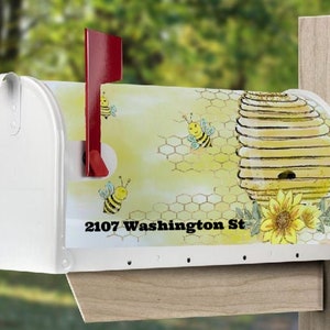 Mailbox Cover with Magnetic Strip - Personalized Bee Beehive Mailbox Decor - Custom Address Mailbox Cover, Personalized Bees Mailbox Cover