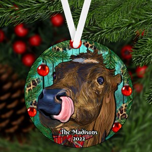 Christmas Longhorn Cow Personalized Ornament, Cows Ornament, Cow Lover Ornament, Ranch Ornament, Farm Ornament, Calf Gift, Flat Ornament