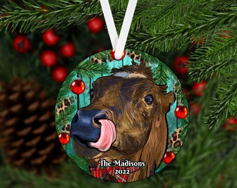 Christmas Longhorn Cow Personalized Ornament, Cows Ornament, Cow Lover Ornament, Ranch Ornament, Farm Ornament, Calf Gift, Flat Ornament