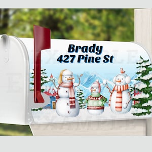 Mailbox Cover with Magnetic Strip, Personalized Christmas Snowman Mailbox Cover, Snowmen, Custom Address Mailbox Cover, Mailbox Cover