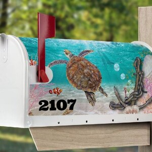 Mailbox Cover with Magnetic Strip Personalized Sea Turtle Mailbox Decor Custom Address Mailbox Cover, Personalized Ocean Mailbox Cover image 9