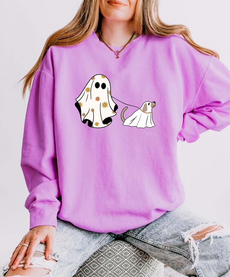 Сute Ghost Dog Shirt, Comfort Colors® Dog Lovers Halloween Gift, Halloween Dog Shirt, Spooky Season, Womens Halloween Shirt, Fall Sweatshirt image 4