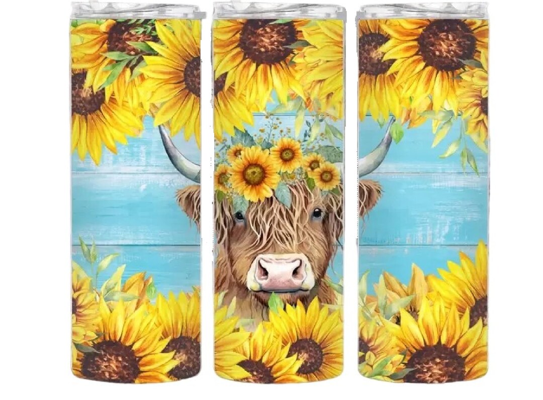 Highland Cow Sunflower Tumbler Sublimation Wrap - Ready to Press ...