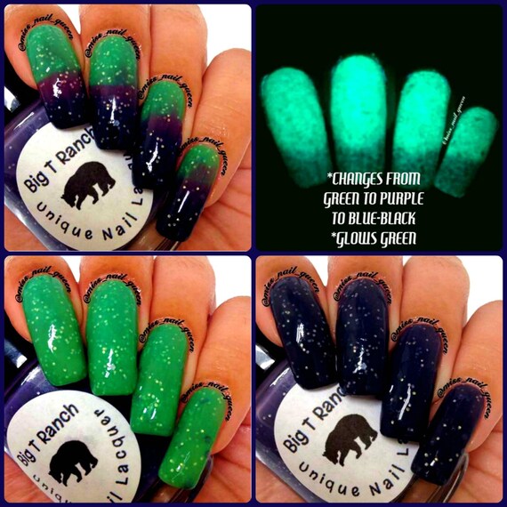 Color Changing Thermal Glitter Nail Polish Ombre Green Purple Blue Black Glows Green Peak 8 Gift For Her Mood Nail Polish