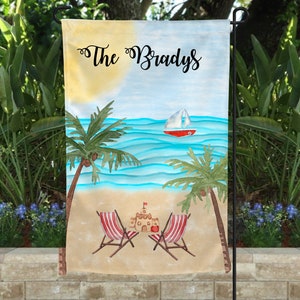 Beach Garden Flag, Personalized, Garden Flag, Name Garden Flag, Beach Decor, Beach Flag, Yard Decor, Yard Decoration, Beach House Decor