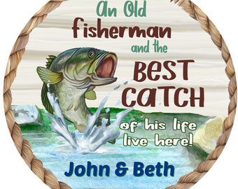 Fisherman Best Catch Personalized Door Sign, Metal Wreath Center Sign, Fishing Wreath Center, Circle Door Sign, Round Door Hanger, Custom