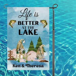 Life is Better at the Lake Gnome Personalized Garden Flag, Lake Life Garden Flag, Name Garden Flag, Gnomes Lake Decor, Lake Flag, Lake Gift