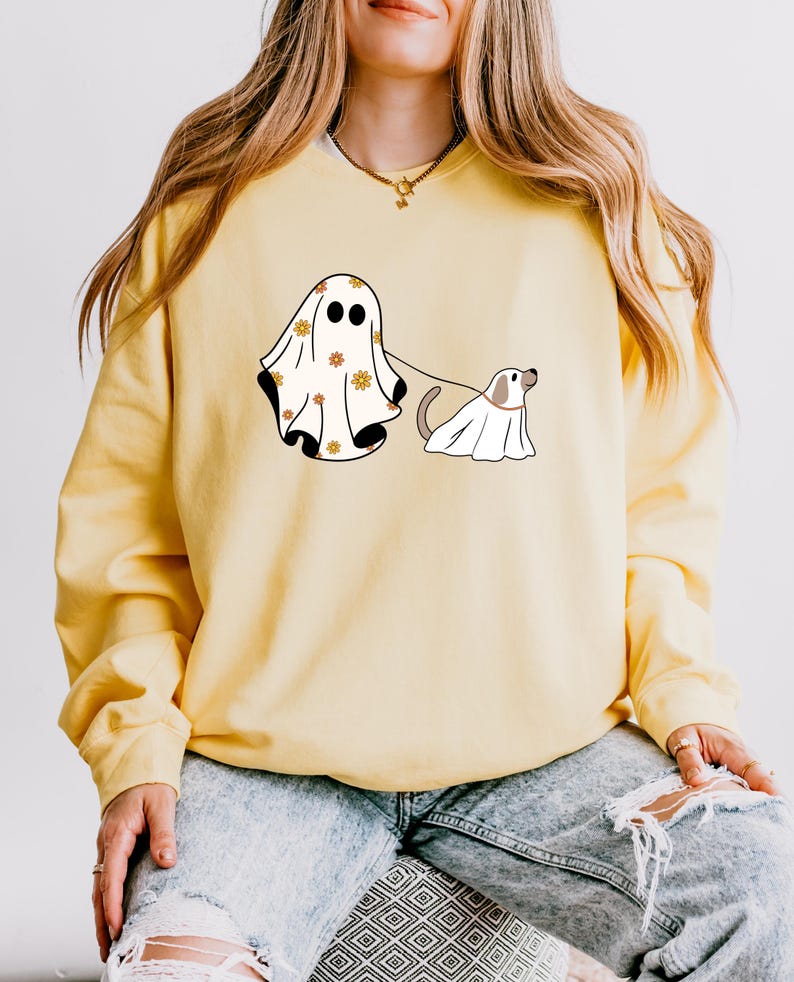 Сute Ghost Dog Shirt, Comfort Colors® Dog Lovers Halloween Gift, Halloween Dog Shirt, Spooky Season, Womens Halloween Shirt, Fall Sweatshirt image 6
