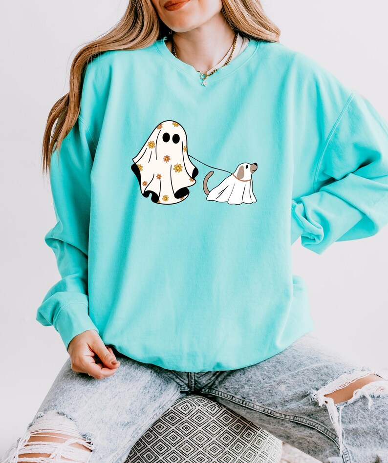 Сute Ghost Dog Shirt, Comfort Colors® Dog Lovers Halloween Gift, Halloween Dog Shirt, Spooky Season, Womens Halloween Shirt, Fall Sweatshirt image 2