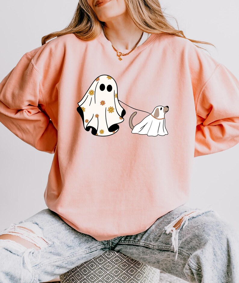 Сute Ghost Dog Shirt, Comfort Colors® Dog Lovers Halloween Gift, Halloween Dog Shirt, Spooky Season, Womens Halloween Shirt, Fall Sweatshirt image 3