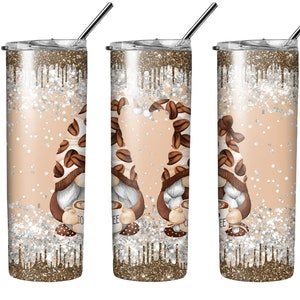Coffee Gnomes Tumbler Sublimation Transfer, Ready to Press, 20 oz Straight Tumbler, Coffee Gnome Transfer for Tumbler, Gnome Transfer Wrap
