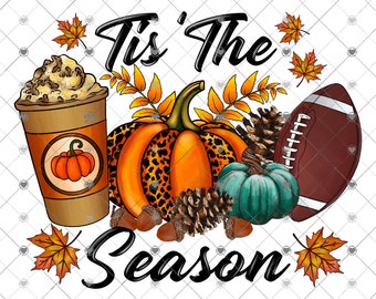 Fall Pumpkin Coffee Football Sublimation Transfer, Ready to Press, Tis the Season Pumpkins Sublimation Transfer, Printed, Ready to Use