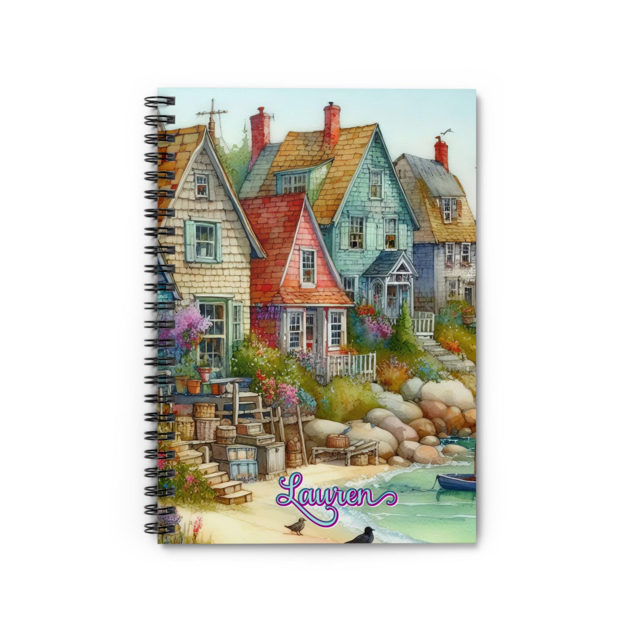 Beach Seaside Cottages Spiral Notebook Personalized - Beach Journal ...