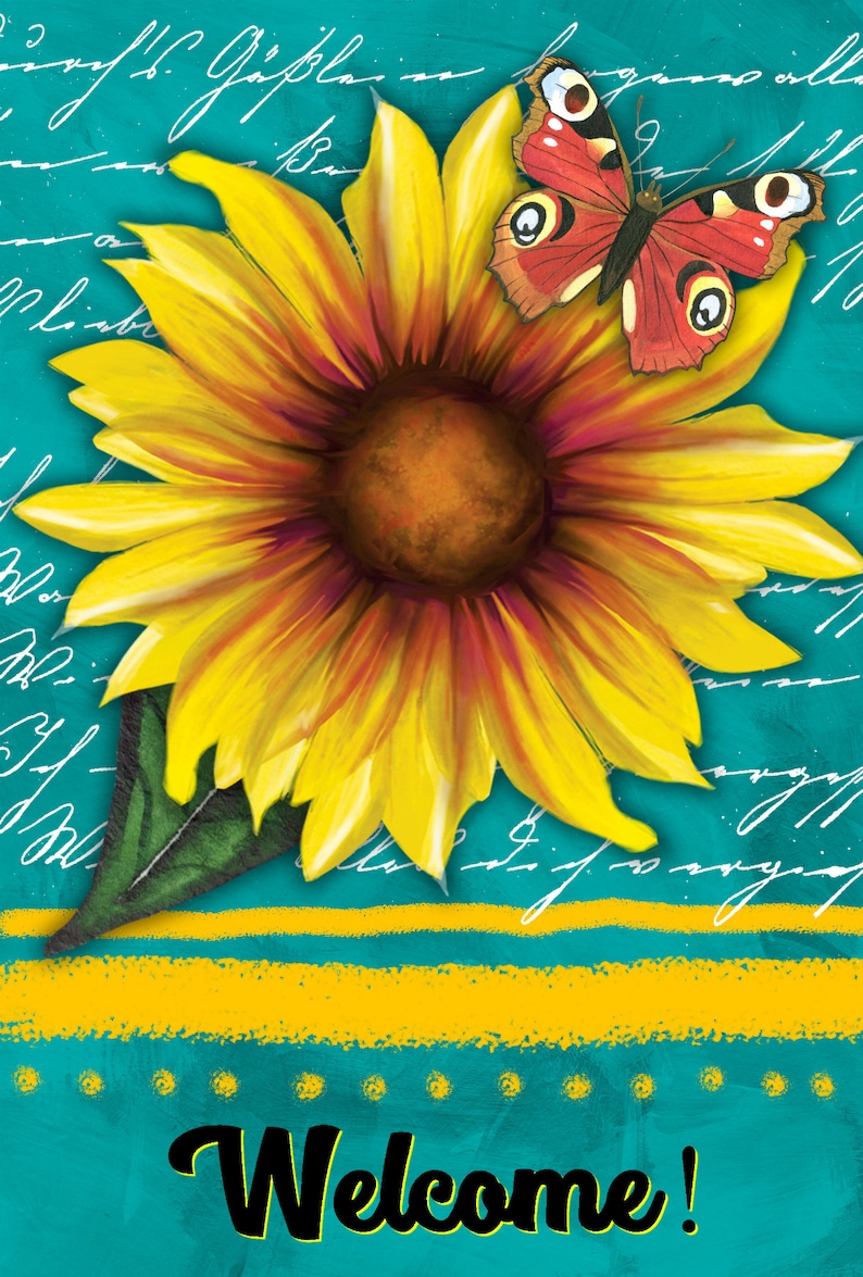 Sunflower Garden Flag Personalized Teal and Yellow Garden Etsy