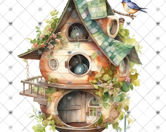 Birdhouse Sublimation Transfer, Bluebird Sublimation Transfer, Floral Birds Transfer, Birdhouse Flowers, Spring, Summer, Bird Lover