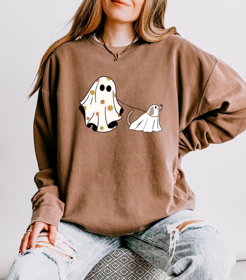 Сute Ghost Dog Shirt, Comfort Colors® Dog Lovers Halloween Gift, Halloween Dog Shirt, Spooky Season, Womens Halloween Shirt, Fall Sweatshirt image 5