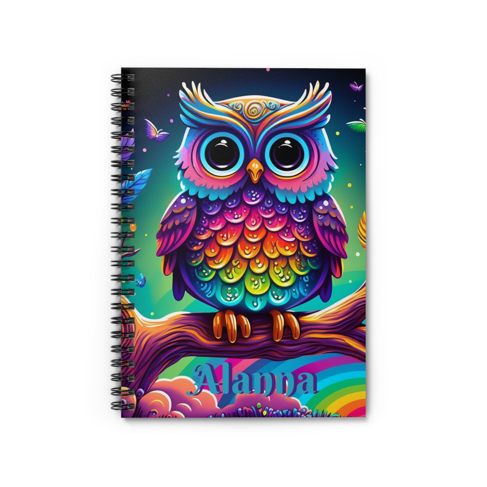 Personalized Owl Spiral Notebook  - Colorful Owls Journal - Gift for Teen, Owls Notebook, Lists, Pap