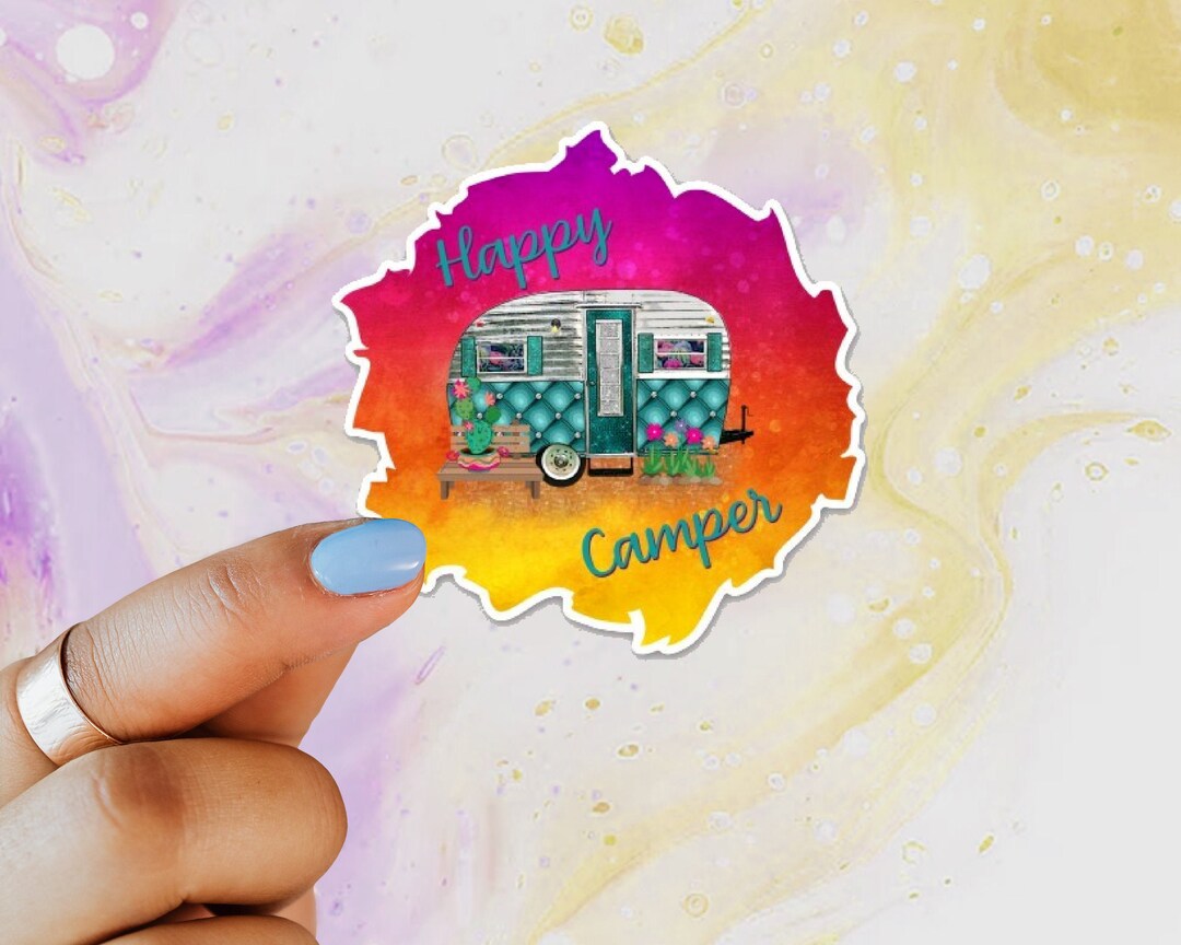 Happy Camper Cactus Sticker, Laptop Sticker, Water Bottle Sticker ...
