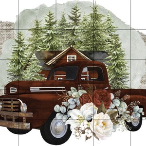 Red Christmas Truck Winter Sublimation Transfer, Ready to Press, Rustic Truck, Sublimation Design, Ready to Use, Holiday Sub, Red Truck image 1