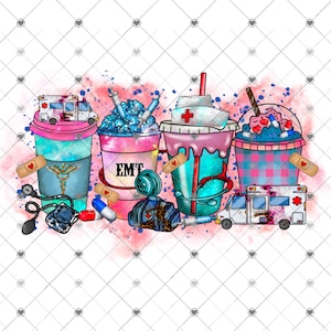 EMT Emergency Medical Technician Coffee Drink Sublimation Transfer, Ready to Press, Coffee Lover Transfer, Ready to Use, Ambulance Latte