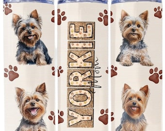 Yorkie Mom Paw Print Tumbler Sublimation Wrap - Ready to Press Sublimation Transfer - 20 oz Straight Tumbler, Dog Mom Pawprints Transfer